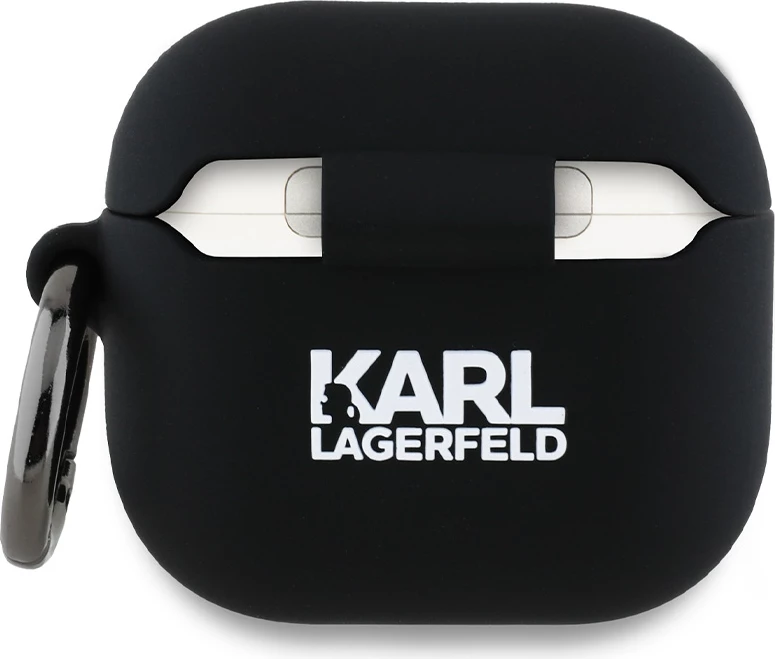 Mbështjellës Karl Lagerfeld KLA4RUNKCHK për AirPods 4, silikon, Karl&Chaupette Head 3D, zi