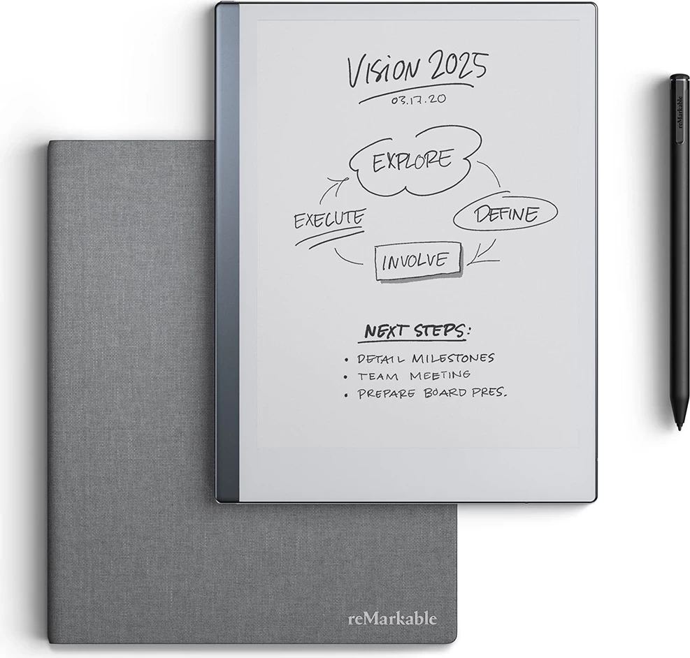 Tablet e-ink reMarkable reMarkable 2 10.3\" 8GB me Marker Plus + Book Folio Polymer Weave, gri, komplet