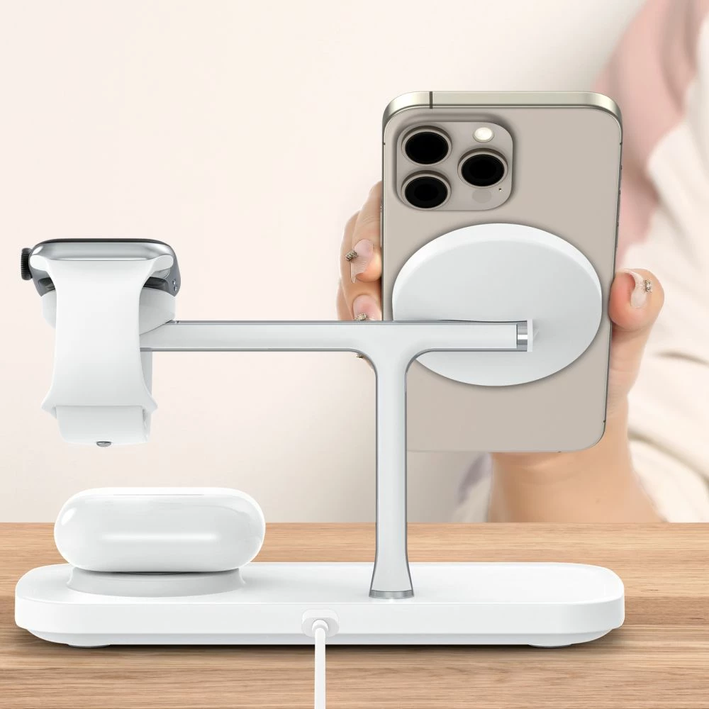 Karikues wireless 3-në-1 Tech-Protect QI15W-A45 me MagSafe, për Apple, Bardhë