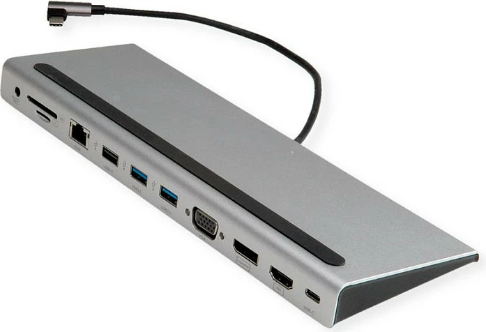 Docking station USB-C VALUE Multiport USB 3.2 Gen 2, 4K HDMI/DP, VGA, LAN, PD, lexues SD/microSD, Gri