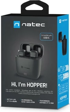 Mikrofon lavalier wireless Natec Hopper NMI-2255, USB-C, i zi, set me 2 copë