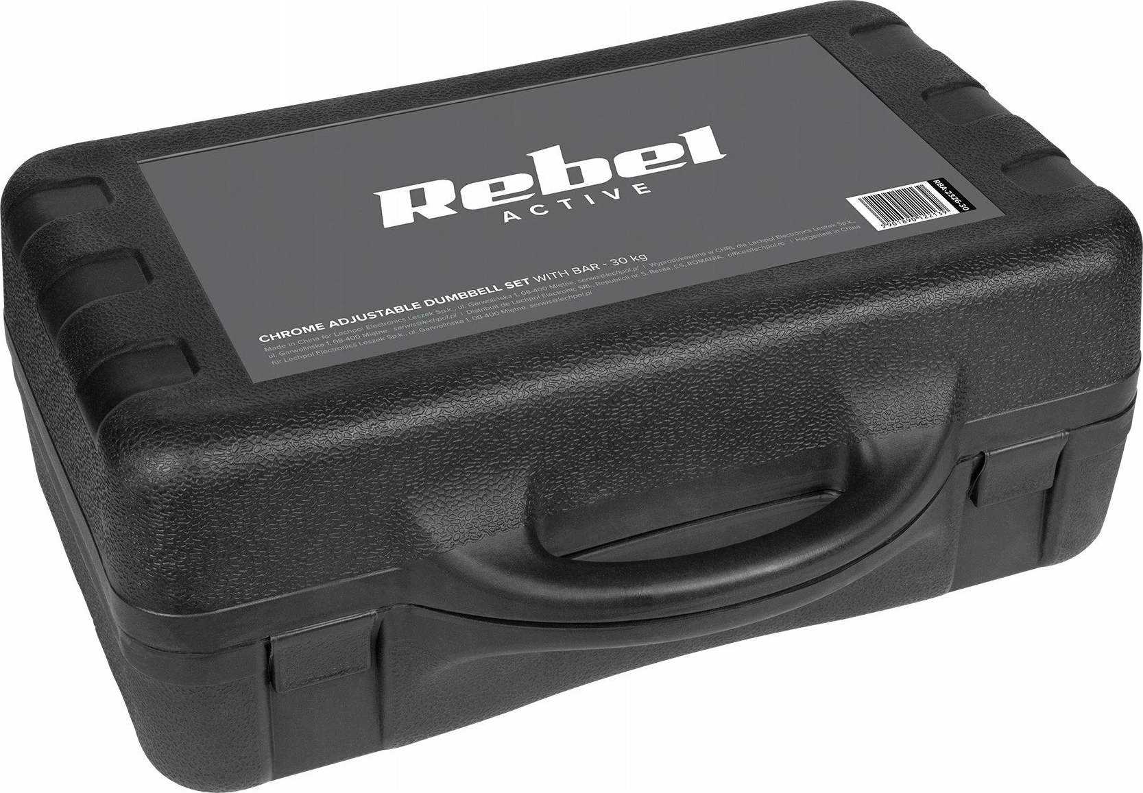 Set hantelash të rregullueshme Rebel Active RBA-2326-30 30 kg me shtangë lidhëse dhe valixhe, krom