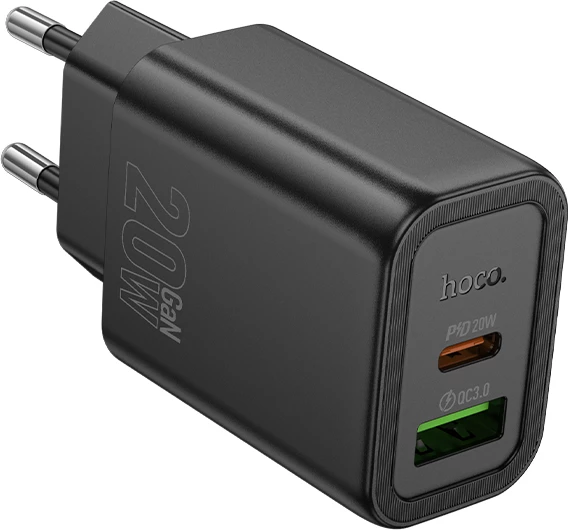 Adapter karikimi HOCO N61 GaN PD 20W, USB-A + USB-C, i zi