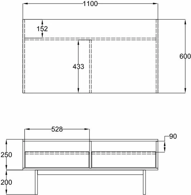 Tavolinë kafeje Grooves, 2 sirtarë, ngjyrë arre-gri, 110x60x45