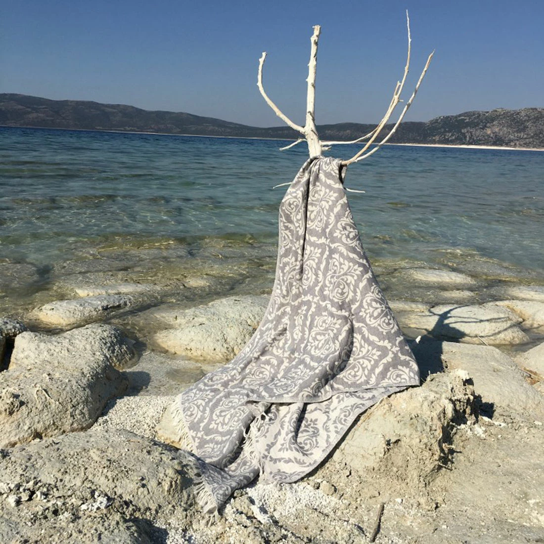 Peshqir plazhi Fouta, model Barok, ngjyrë gri, Mijolnir, 90x170cm