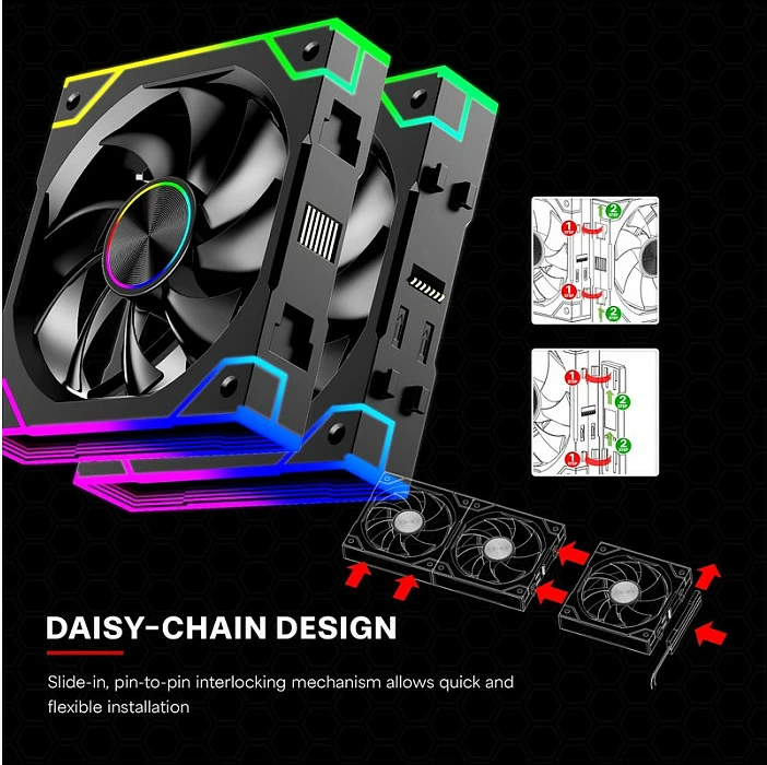 Ventilator kasë Xilence Daisy-Chain ARGB Reverse, 3x120mm, PWM, i zi