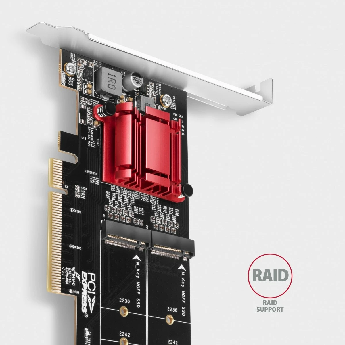 Kontroller PCIe AXAGON PCEM2-ND, 2x M.2 NVMe, RAID, për pllakë amë pa bifurcation, me mbulesë standarde dhe low profile