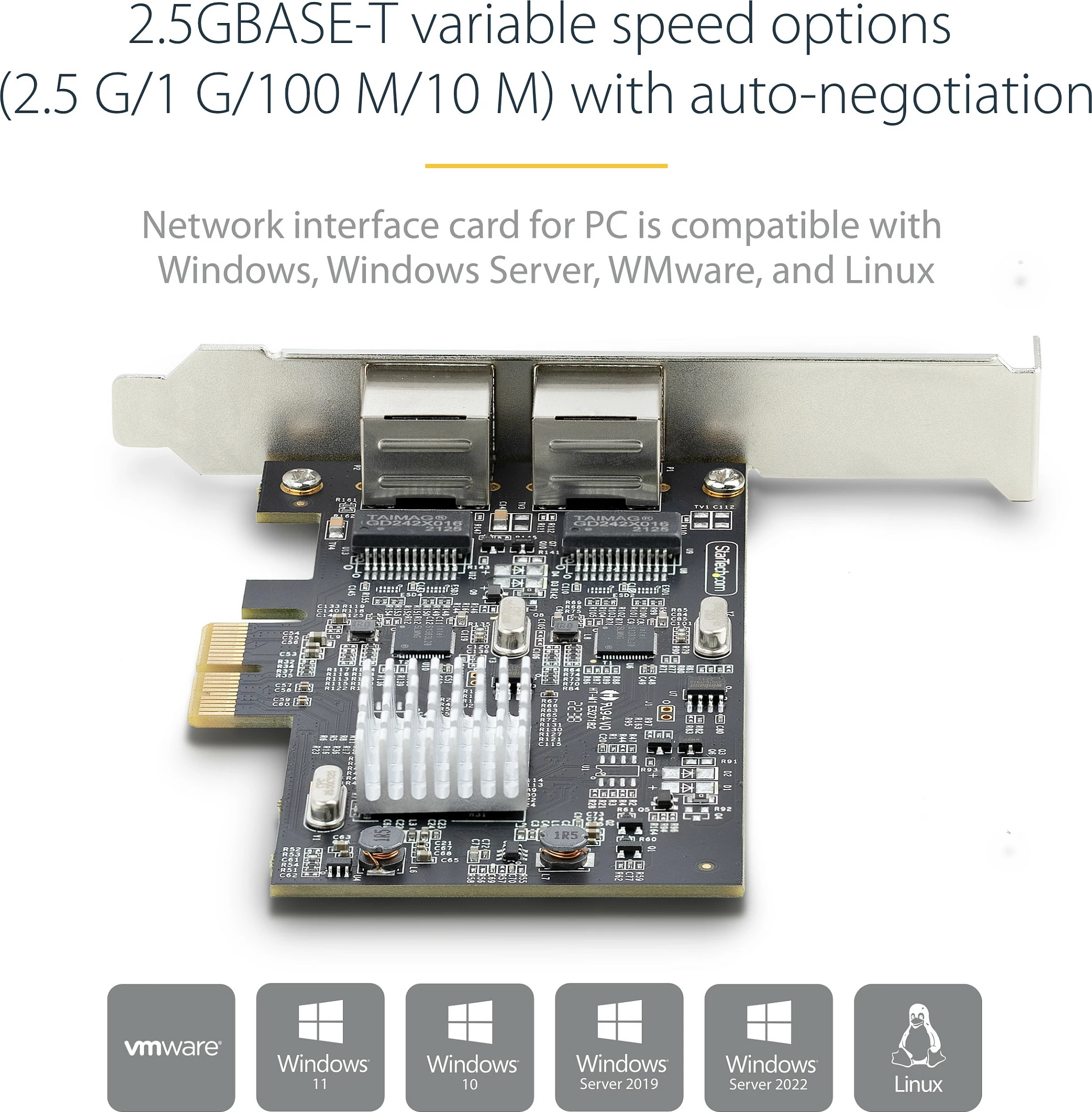Kartelë rrjeti PCIe StarTech 2-Port 2.5Gbps, Intel I225-V, NBASE-T, 2x RJ-45, e zezë