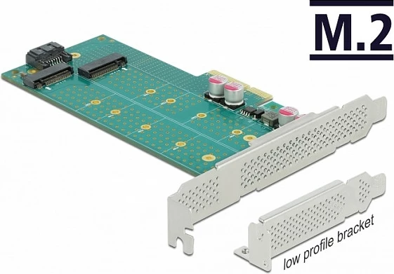 Kartelë zgjerimi PCIe DeLOCK, PCIe 4.0 x4, 1x M.2 Key B + 1x NVMe M.2 Key M, Low Profile