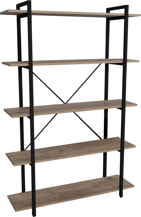 Raft librash Reson, melaminë ngjyrë lisi-metal i zi, 120x34x180cm