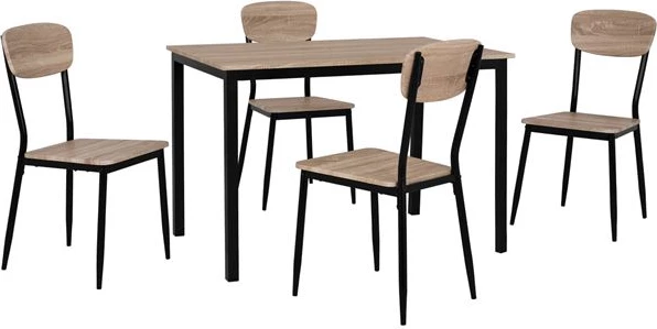 Set tavolinë me karrige 5 pjesë FH10339 me sipërfaqe tavoline sonama dhe këmbë të zeza 110x70x76cm