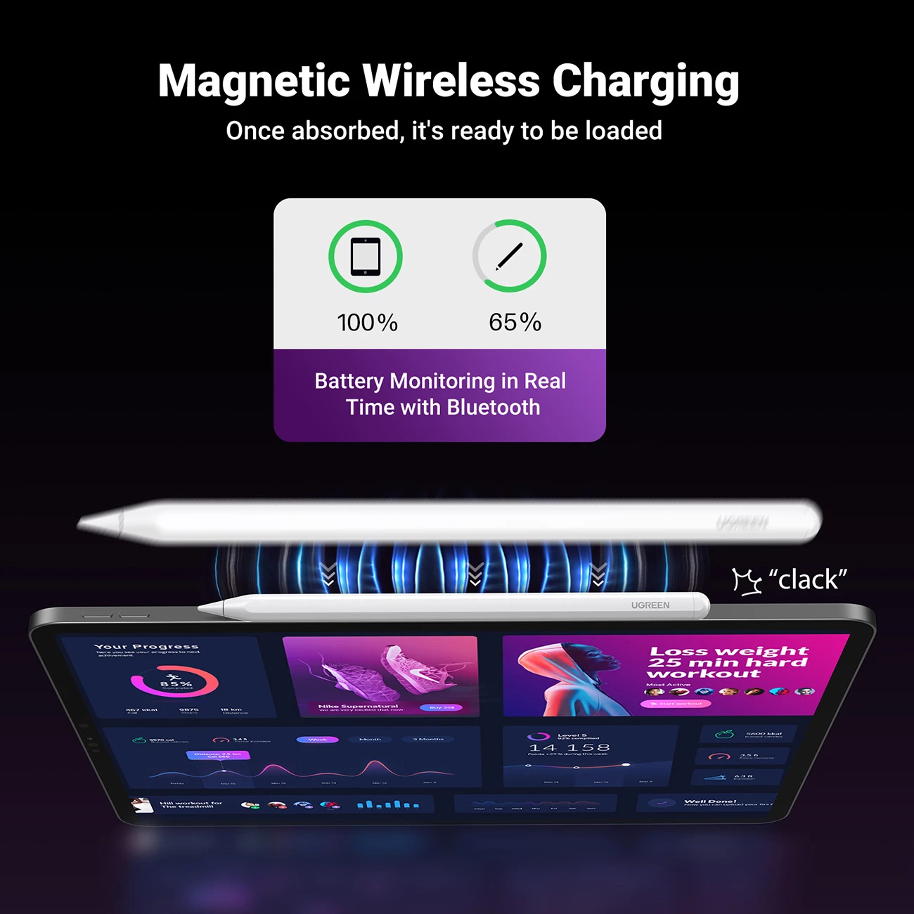 Stylus Ugreen LP653 për iPad, wireless charging, i bardhë