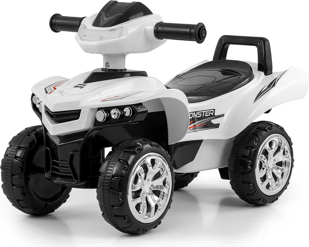 quad shtytës fëmijësh, Milly Mally Monster 5694, 4 rrota, panel muzikor me bateri, depo nën sedilje, deri 25 kg, e bardhë