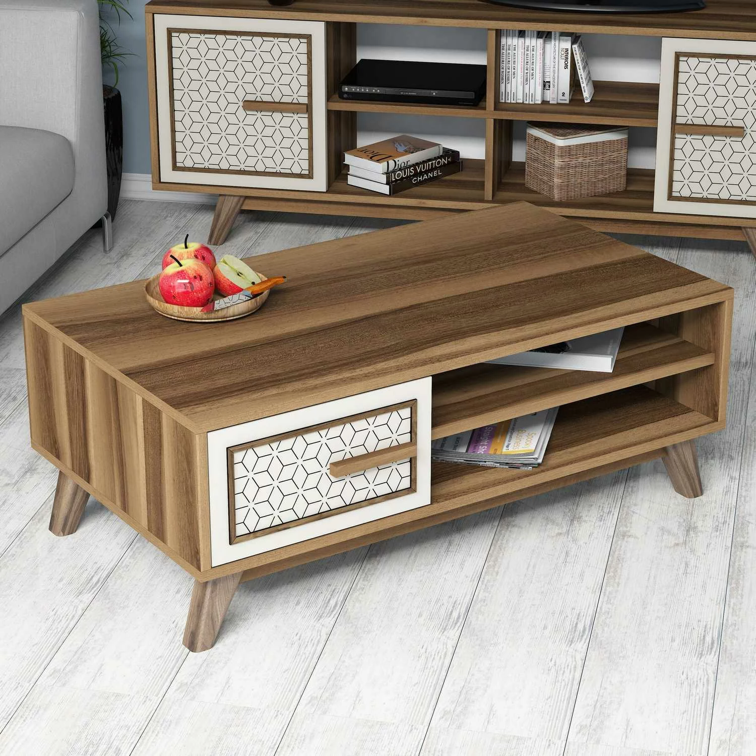 Tavolinë kafeje Skye Decor, Ayla, ngjyrë arre dhe krem
