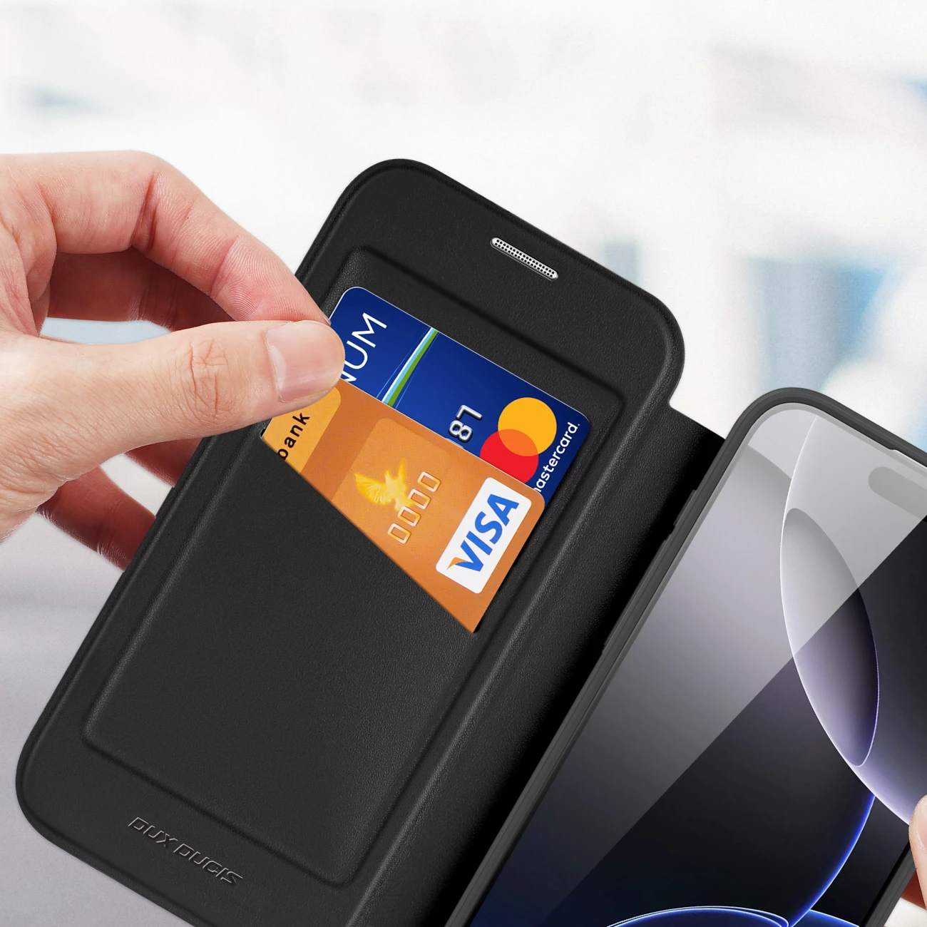 Mbështjellës Dux Ducis Skin X Pro për iPhone 17 Pro Max, me portofol, MagSafe, i zi