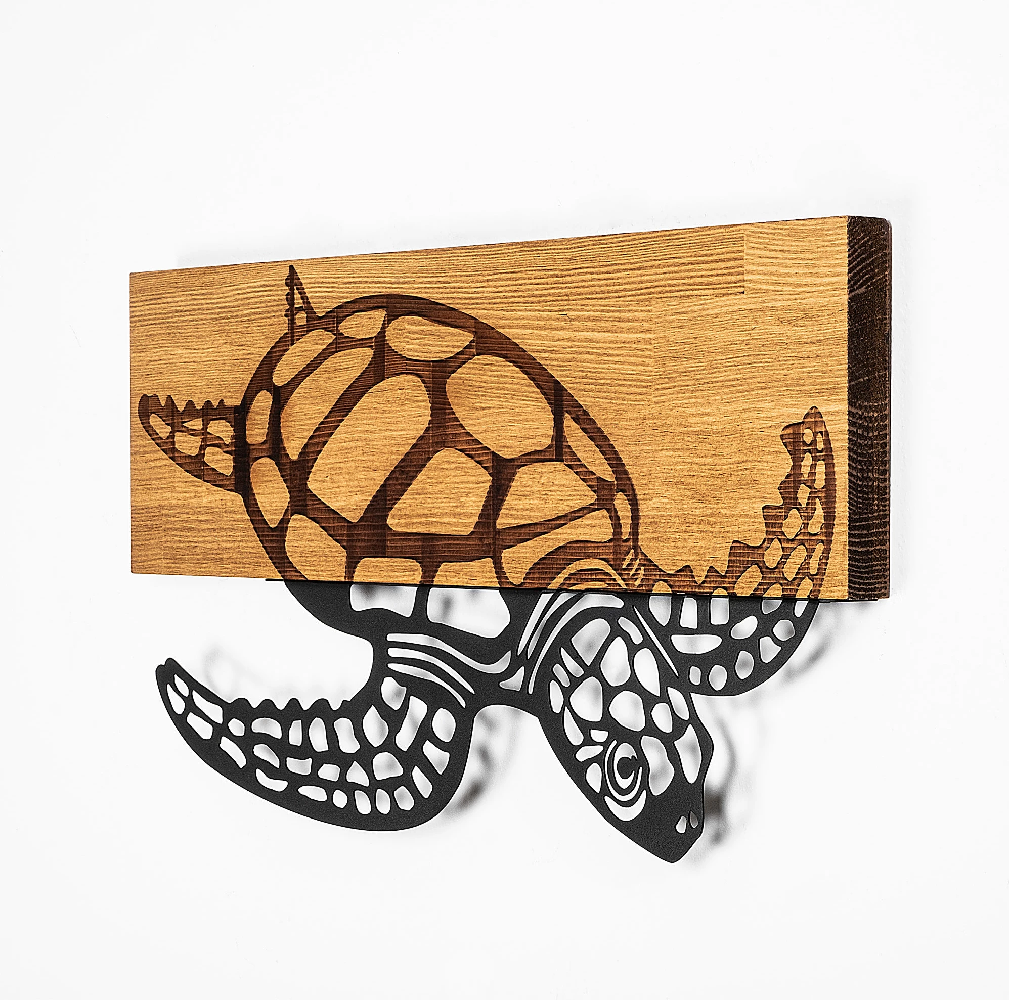 Aksesor dekorativ prej druri për mur, Caretta Caretta, Wallity - 314, ngjyrë e zezë dhe arre, 58x3x32cm