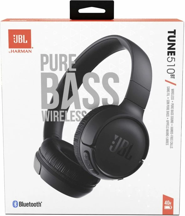 Kufje Bluetooth JBL Tune 510BT, 40 orë bateri, Pure Bass, e zezë