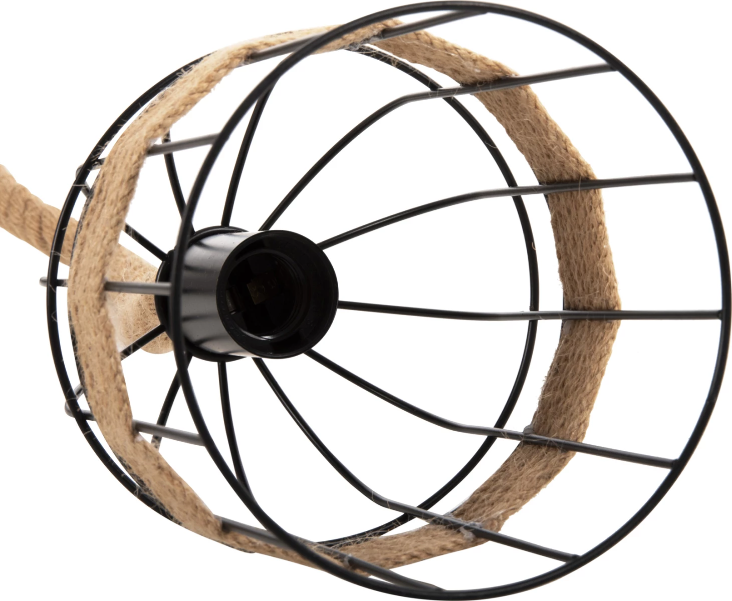 Llambë varëse tavani 3-dritash FH4180 metal i zi-litar kërpi natyral 80x14,5x137Hcm