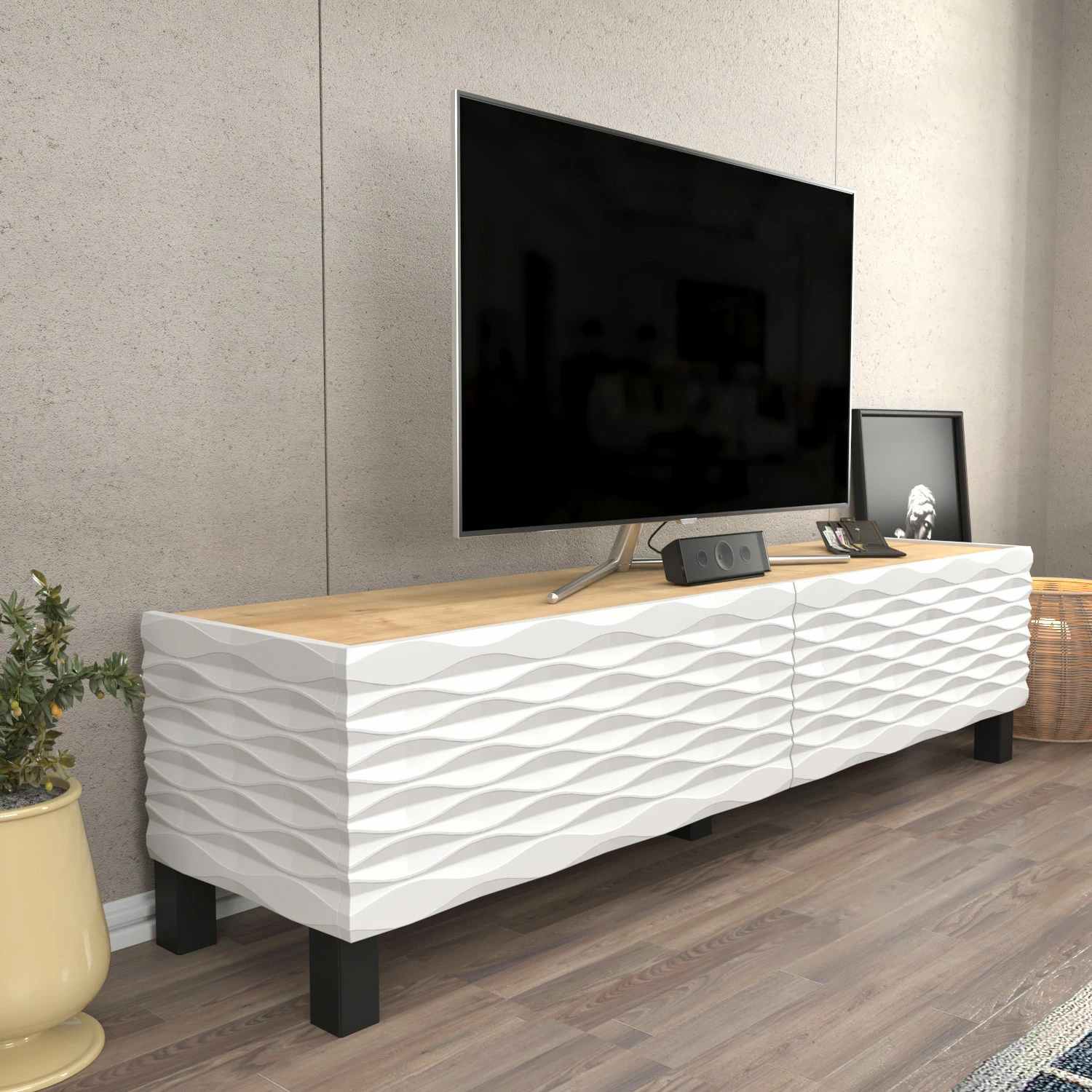 Komodë për TV Hanah Home, Lerze - ngjyrë safir, e bardhë