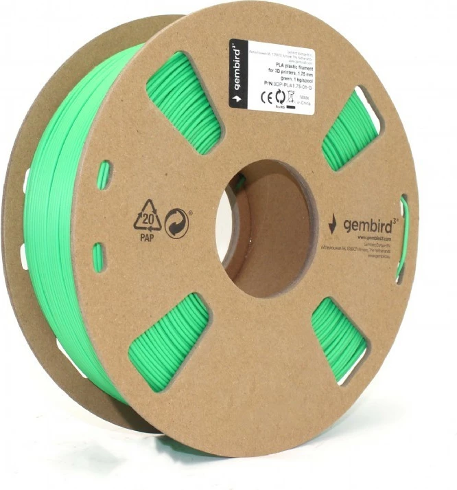 Filament për printer 3D Gembird PLA, 1.75mm, 1kg, Gjelbër