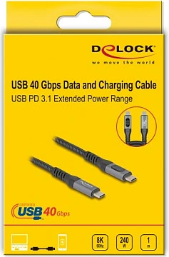 Kabllo USB-C DeLOCK USB4 40Gbps, 1m, PD 3.1 240W, 8K 60Hz, e zezë