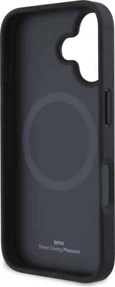 Mbështjellës BMW Sign Leather Diamond Metal Logo MagSafe për iPhone 16, i zi