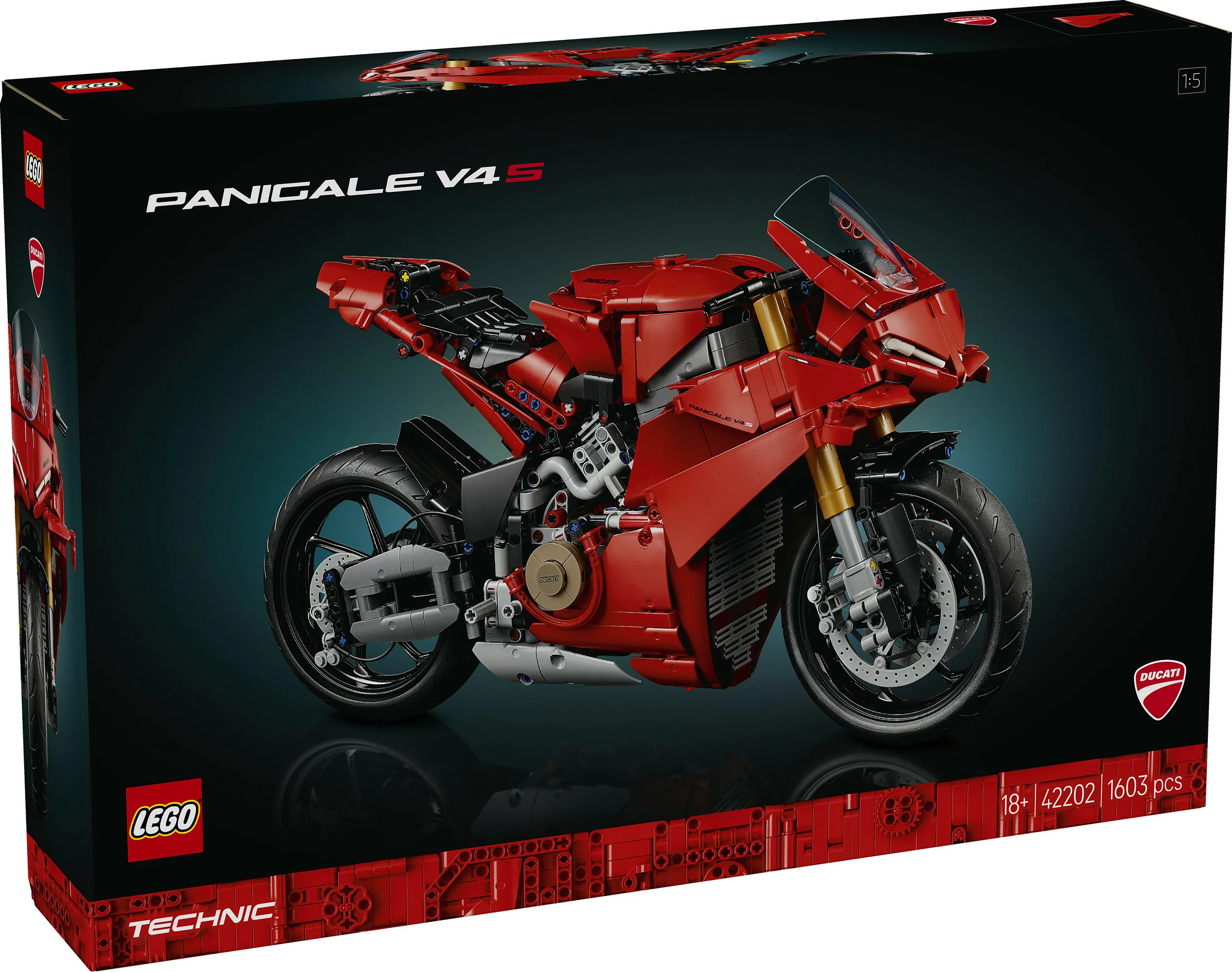 Set ndërtimi LEGO Ducati Panigale V4 S, 1603 copë, ngjyrë e kuqe