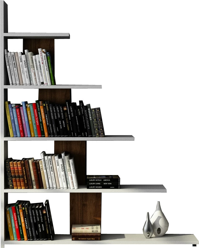 Raft librash modern Skye Decor, ngjyrë e bardhë dhe arre, Reward