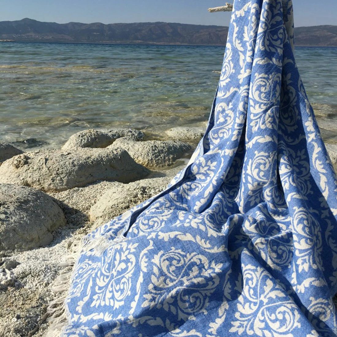 Peshqir plazhi Fouta, Mijolnir, Barok, ngjyrë kaltër, 90x170cm