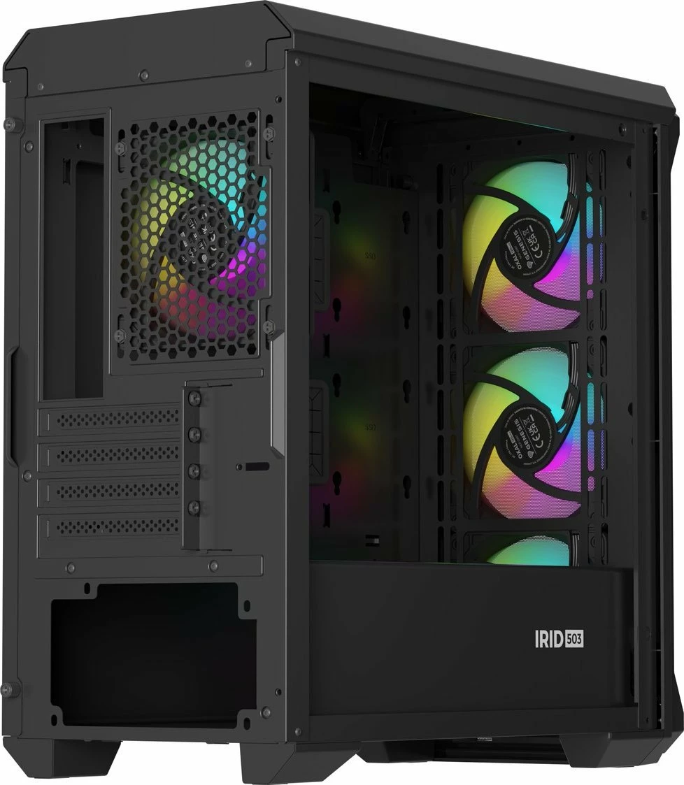 Kasë GENESIS Irid 503 ARGB V2 NPC-1559 Micro Tower, Micro-ATX/Mini-ITX, x4 ventilatorë ARGB 120mm, e zezë