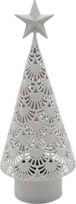 Dekor pemë e Vitit të Ri, metalike, e bardhë, 14.5x14.5x37cm
