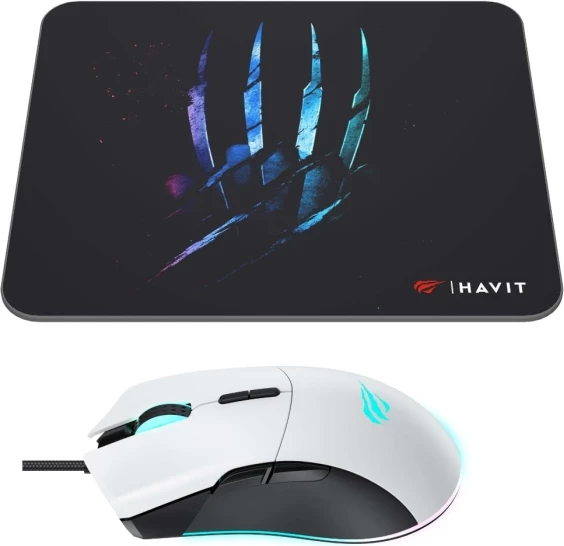 Set Maus + Mauspad HAVIT MS1037CM, 7200 DPI, RGB, me kabllo, 7 butona, bardhë/zi