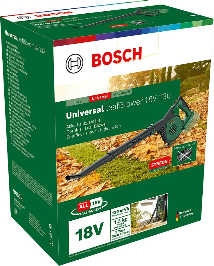 Fryrës gjethe me bateri Bosch Universal LeafBlower 18V-130, 18V, solo (pa bateri/karikues), i gjelbër/zi
