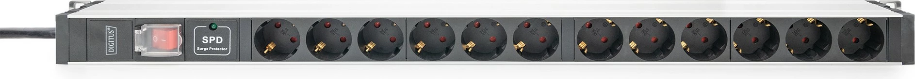 Prizë rack Digitus PDU 1U, 5x Schuko, 16A, alumini, mbrojtje nga mbingarkesa