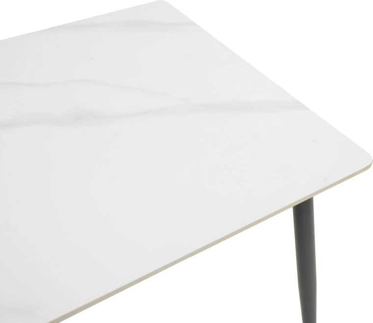 Tavolinë Gustas I, mermer i bardhë, këmbë metalike të zeza, 120x80x76cm