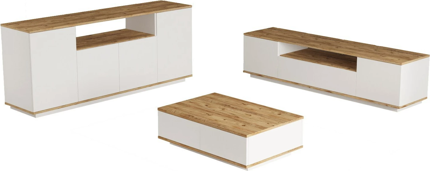 Set mobiljesh për dhomë dite, ngjyrë pishë Atlantike dhe e bardhë, Fr18-Aw