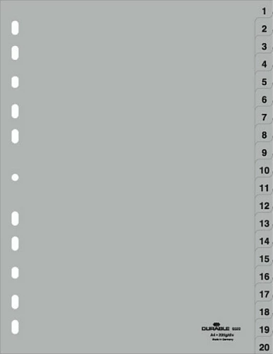 Ndarës numerik A4 Durable 1-20, PP, gri