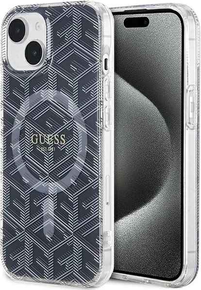Mbështjellës Guess IML GCube MagSafe për iPhone 15 Plus / 14 Plus, i zi