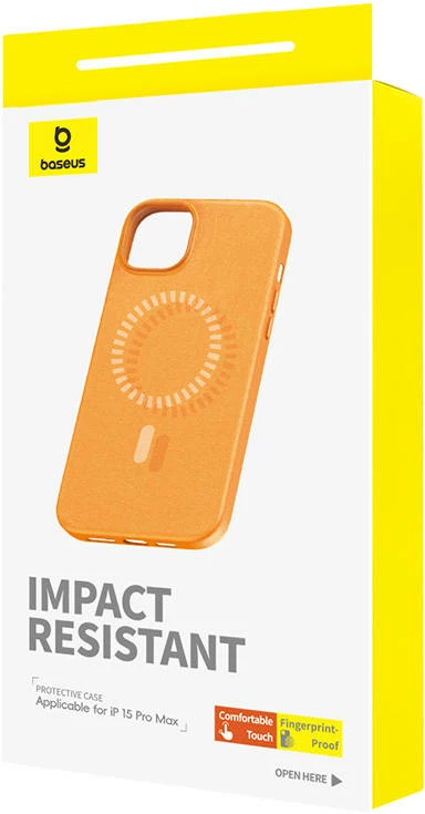 Mbështjellës magnetik për celular Baseus Fauxther Series për iPhone 15 Pro Max, portokalli
