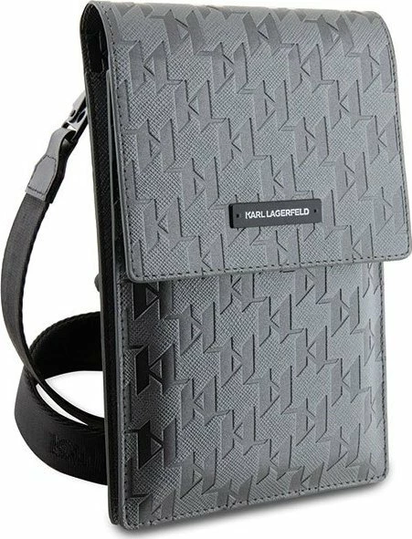 Çantë telefoni Karl Lagerfeld KLWBSAMSMG universal Saffiano Monogram Plaque 18.5x11.5x2 cm, argjend