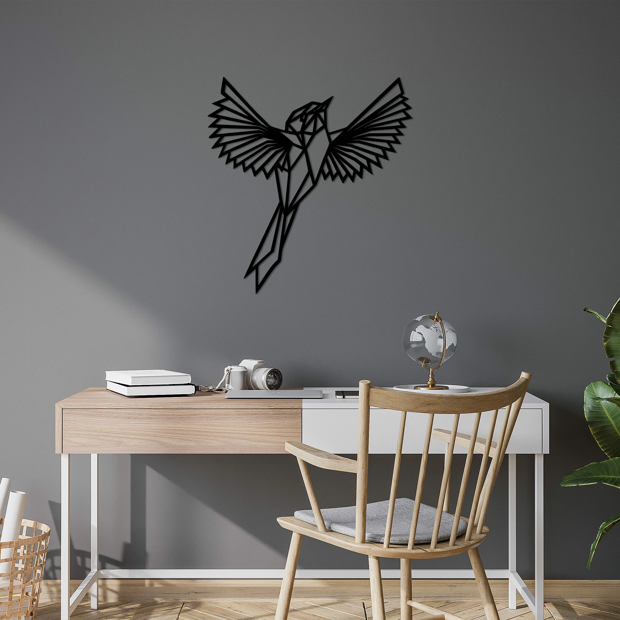 Aksesor dekorativ metalik për mur, King Bird, Wallity, 70x75cm, ngjyrë e zezë