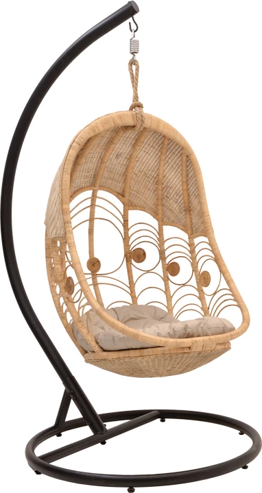 Shkallë lëkundëse Labreone rattan, ngjyrë natyrale-metal i zi-jastëk bezhë, 82x82x200cm