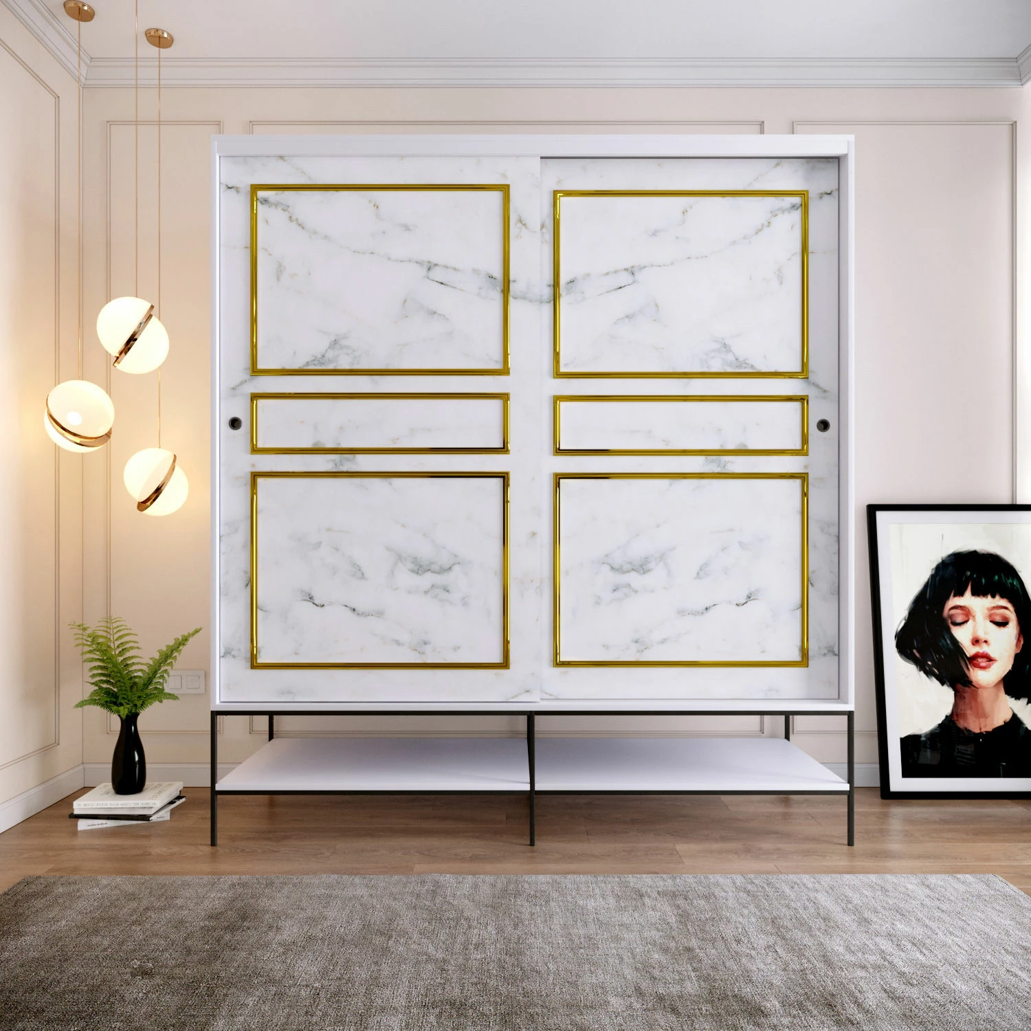 Dollap Skye Decor, Martin 190, bardhë, zi, ar