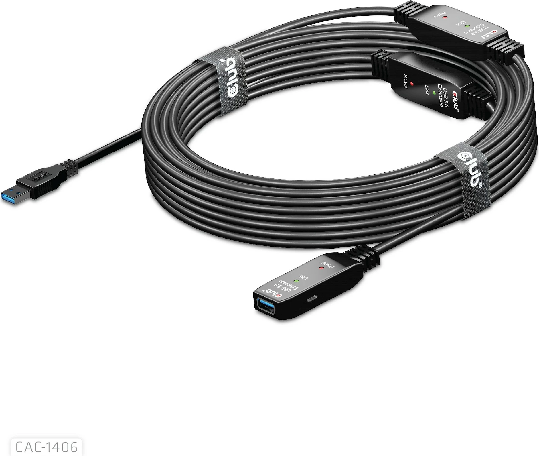 Kabllo USB zgjatuese Club3D 15m, USB 3.2, e zezë