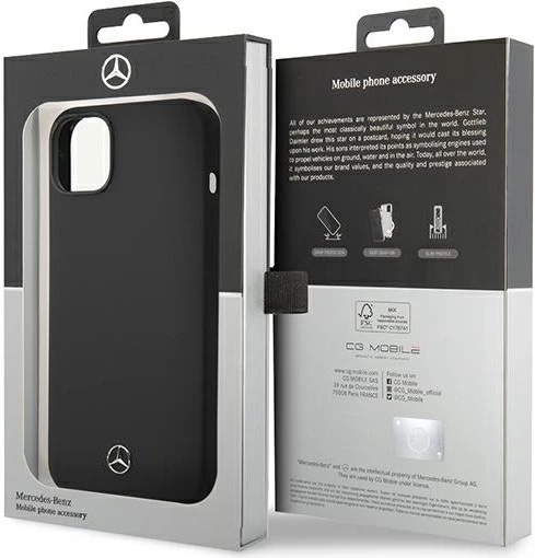 Mbështjellës Mercedes Silicone Line për iPhone 14 Plus, i zi