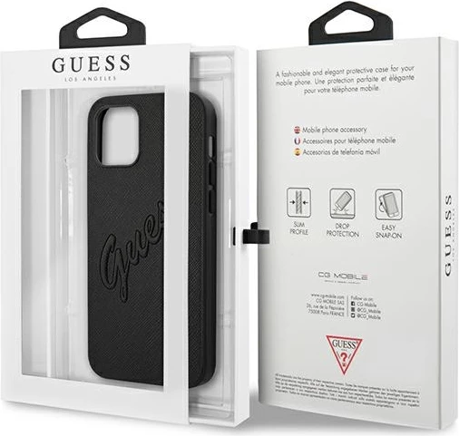 Mbështjellës Guess Saffiano Vintage Script për iPhone 12 Pro Max 6.7", Zi