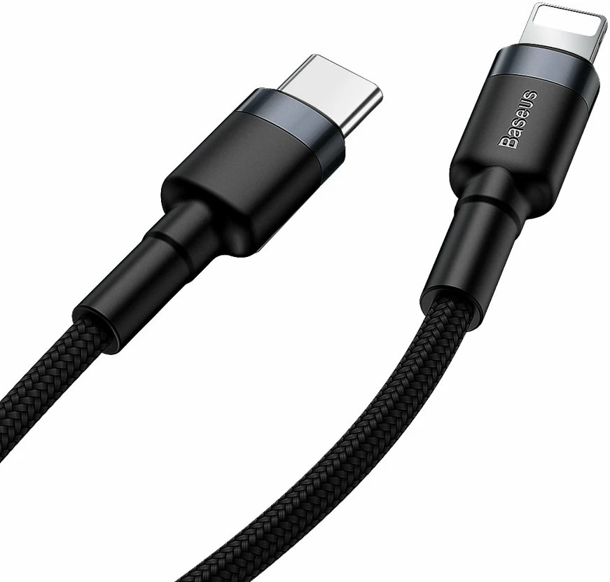 Kabllo Baseus Cafule CATLKLF-G1, USB-C në Lightning, 1m, 18W, e zezë/gri