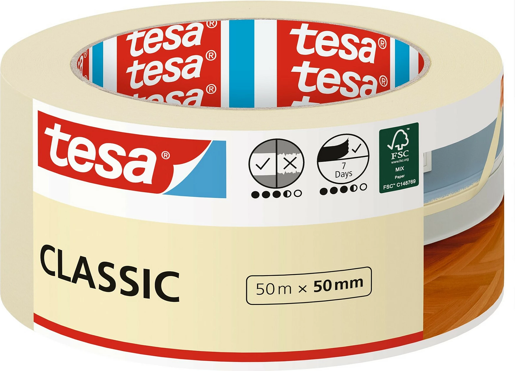 Shirit maskues tesa Classic 50m x 50mm, bezhë
