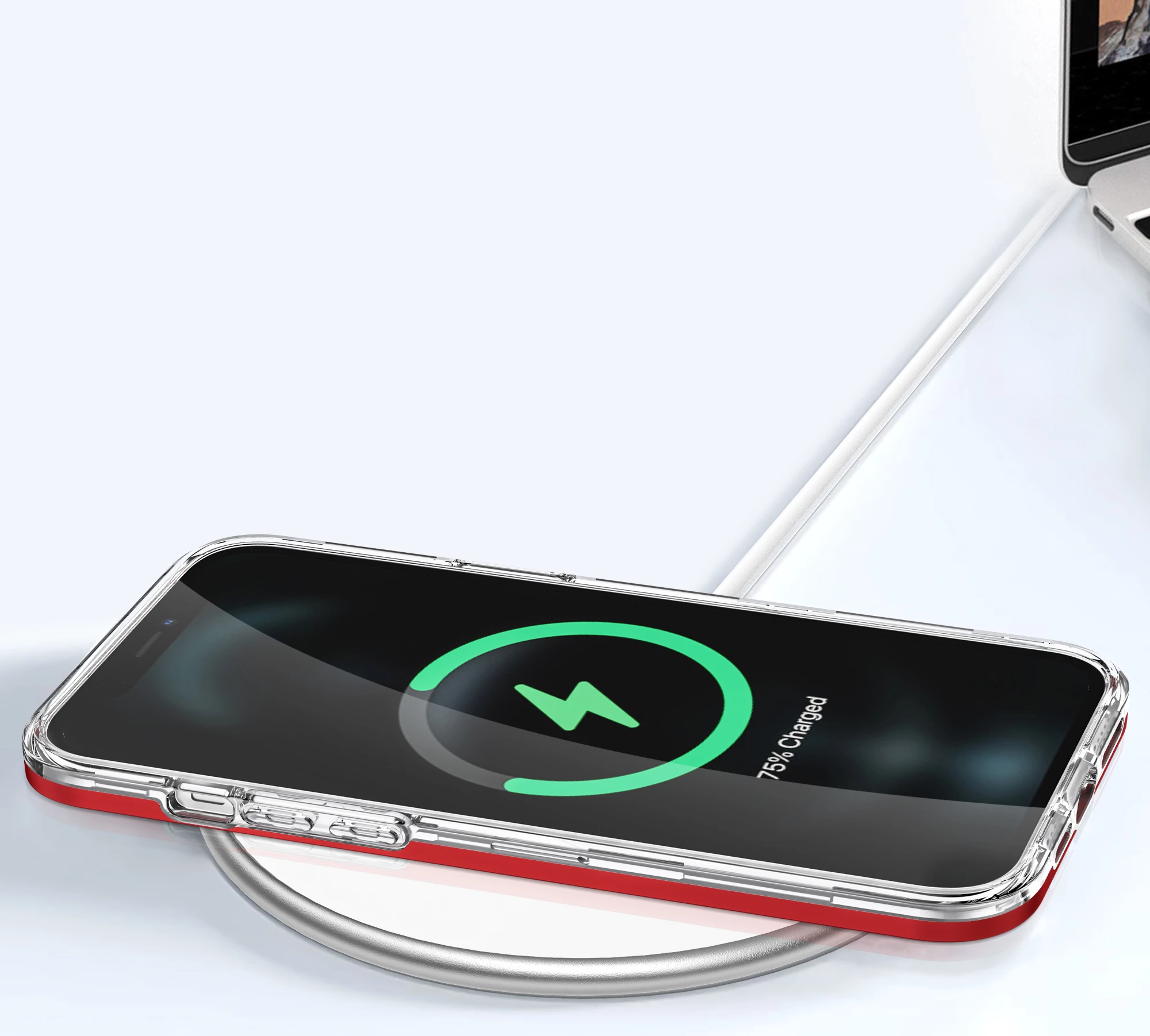 Mbështjellës Hurtel Hybrid Armor Clear 3 in 1 për iPhone 12 Pro, Transparent me të kuqe