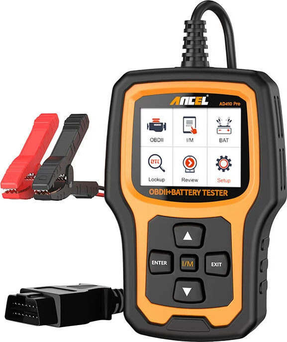 Skaner diagnostikues 2-në-1 Ancel AD410 PRO, OBD2 dhe testues baterie, Portokalli